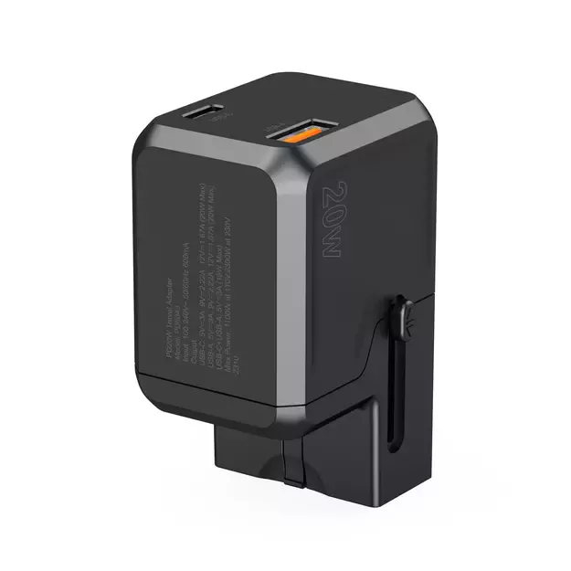 Choetech PD6038 USB-C USB-A PD 20W Travel Charger USA EU UK AU - Black 2