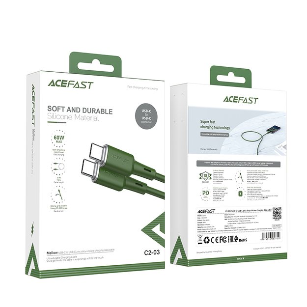 Acefast C2-03-CC USB-C - USB-C PD QC cable 60W 3A 480Mb/s 1.2m - green 16