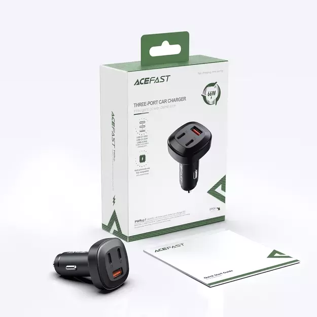 Acefast car charger 66W 2x USB Type C / USB, PPS, Power Delivery, Quick Charge 4.0, AFC, FCP, SCP black (B3 black) 25