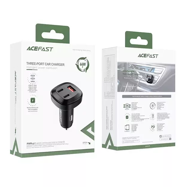Acefast car charger 66W 2x USB Type C / USB, PPS, Power Delivery, Quick Charge 4.0, AFC, FCP, SCP black (B3 black) 17