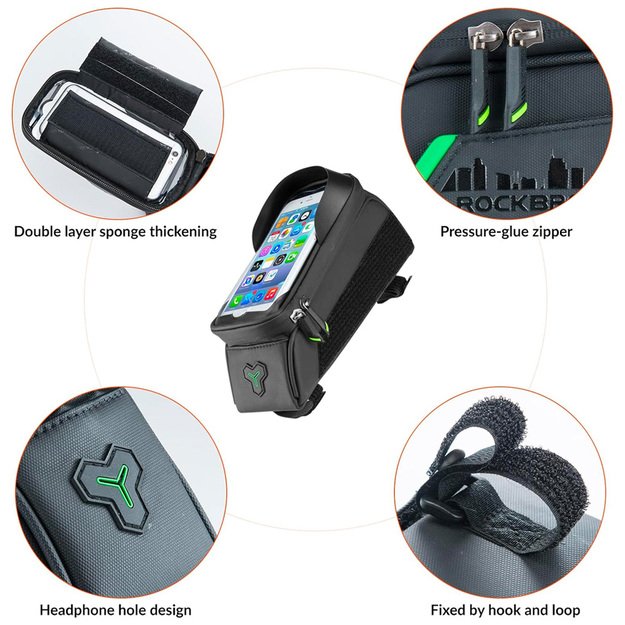Rockbros 029-1BK bicycle bag for frame with phone cover - black 3
