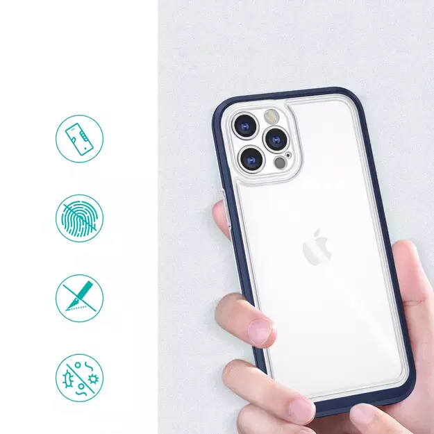 Clear 3in1 case for iPhone 12 Pro Max blue frame gel cover 1