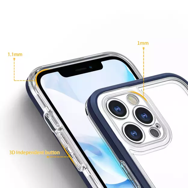 Clear 3in1 case for iPhone 12 Pro Max blue frame gel cover 3