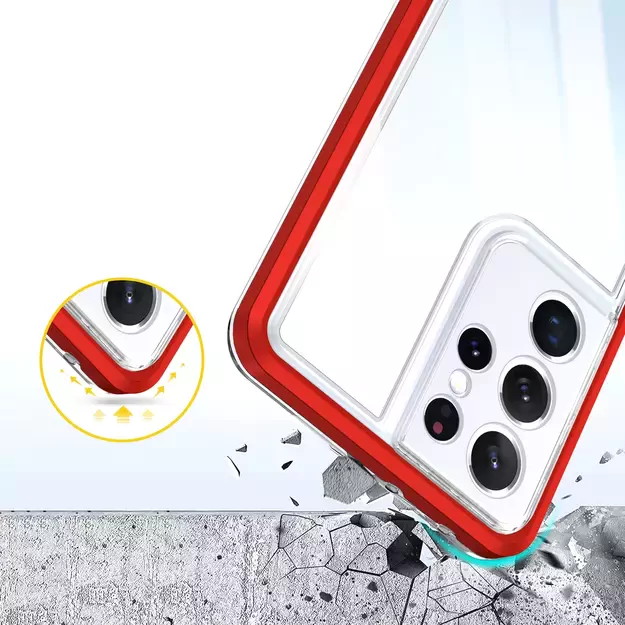 Clear 3in1 Case for Samsung Galaxy S21 Ultra 5G Frame Gel Cover Red 5