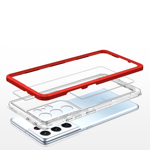 Clear 3in1 Case for Samsung Galaxy S21 Ultra 5G Frame Gel Cover Red 10