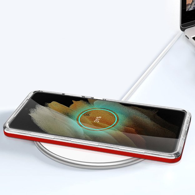 Clear 3in1 Case for Samsung Galaxy S21 Ultra 5G Frame Gel Cover Red 12