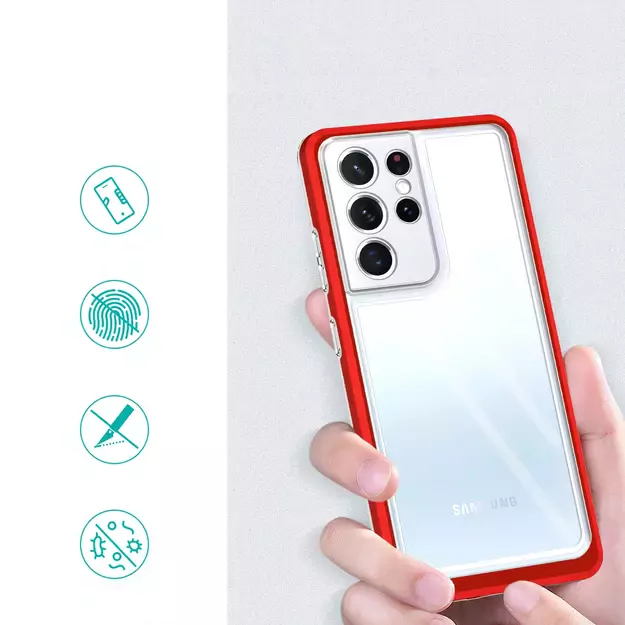 Clear 3in1 Case for Samsung Galaxy S21 Ultra 5G Frame Gel Cover Red 1