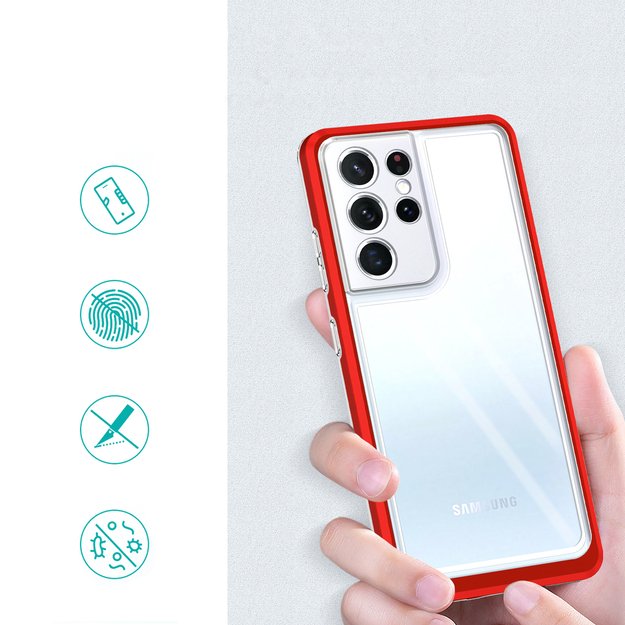 Clear 3in1 Case for Samsung Galaxy S21 Ultra 5G Frame Gel Cover Red 6