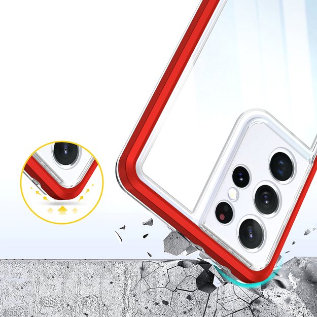 Clear 3in1 Case for Samsung Galaxy S21 Ultra 5G Frame Gel Cover Red 11