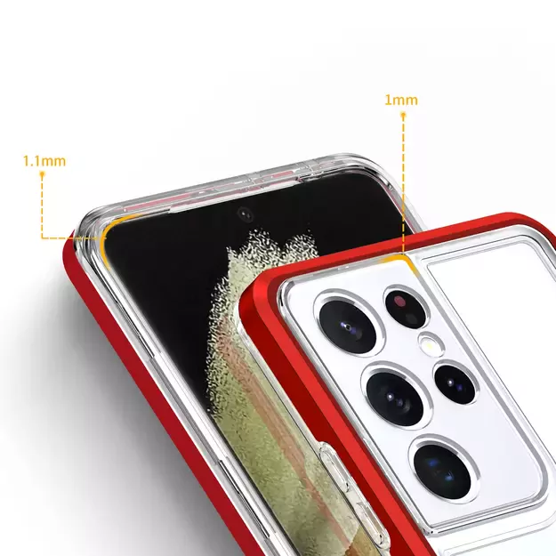 Clear 3in1 Case for Samsung Galaxy S21 Ultra 5G Frame Gel Cover Red 3