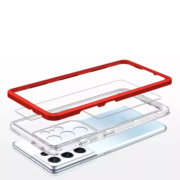 Clear 3in1 Case for Samsung Galaxy S21 Ultra 5G Frame Gel Cover Red 4