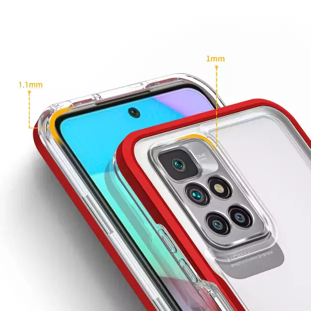 Clear 3in1 Case for Xiaomi Redmi 10 Frame Gel Cover Red 3