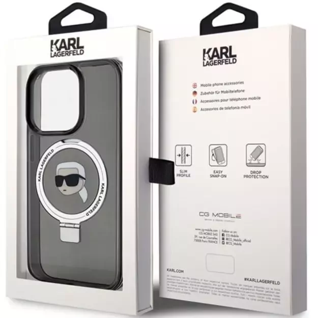Karl Lagerfeld KLHMP15LHMRSKHK iPhone 15 Pro 6.1&quot  black/black hardcase Ring Stand Karl Head MagSafe 7