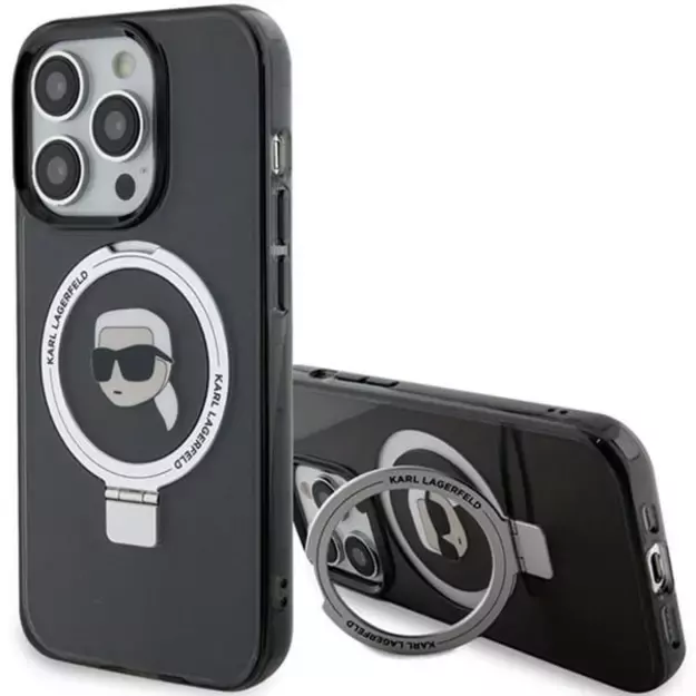 Karl Lagerfeld KLHMP15LHMRSKHK iPhone 15 Pro 6.1&quot  black/black hardcase Ring Stand Karl Head MagSafe
