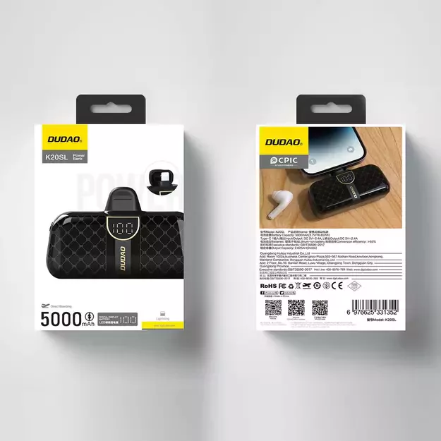 Dudao K20SL 5000mAh mini power bank with Lightning / USB-C connectors - black 4