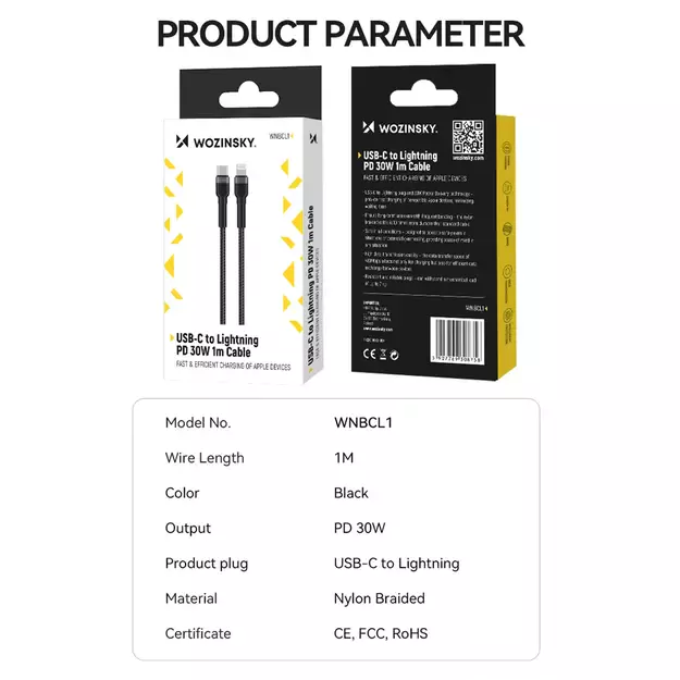 Wozinsky WNBCL1 Lightning / USB-C PD 30W cable 1 m - black 4