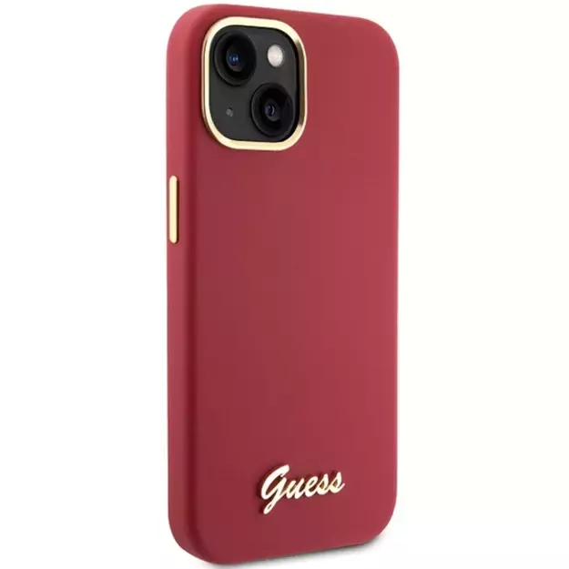 Guess Silicone Script Metal Logo &amp  Frame case for iPhone 15 - red 3