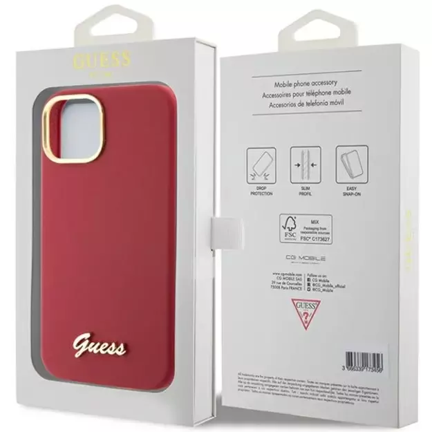 Guess Silicone Script Metal Logo &amp  Frame case for iPhone 15 - red 7
