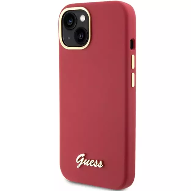 Guess Silicone Script Metal Logo &amp  Frame case for iPhone 15 - red 1