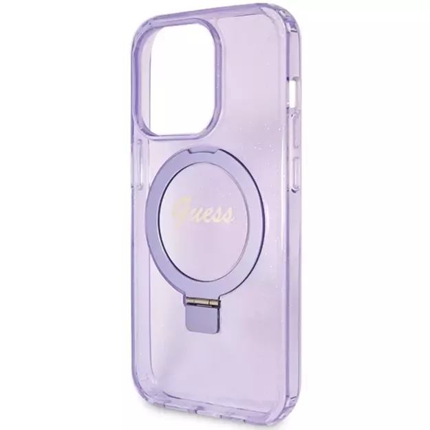 Guess Ring Stand Script Glitter MagSafe case for iPhone 15 Pro - purple 6