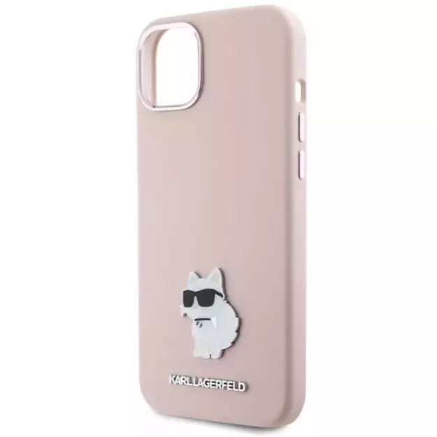 Karl Lagerfeld Silicone Choupette Metal Pin Case for iPhone 15 Plus / 14 Plus - Pink 5