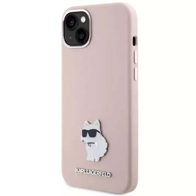 Karl Lagerfeld Silicone Choupette Metal Pin Case for iPhone 15 Plus / 14 Plus - Pink 1