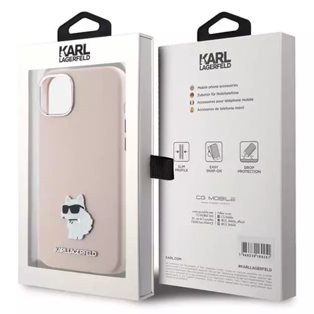 Karl Lagerfeld Silicone Choupette Metal Pin Case for iPhone 15 Plus / 14 Plus - Pink 7
