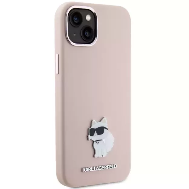 Karl Lagerfeld Silicone Choupette Metal Pin Case for iPhone 15 Plus / 14 Plus - Pink 3