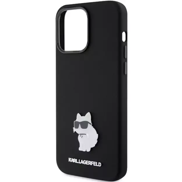 Karl Lagerfeld Silicone Choupette Metal Pin case for iPhone 15 Pro Max - black 12