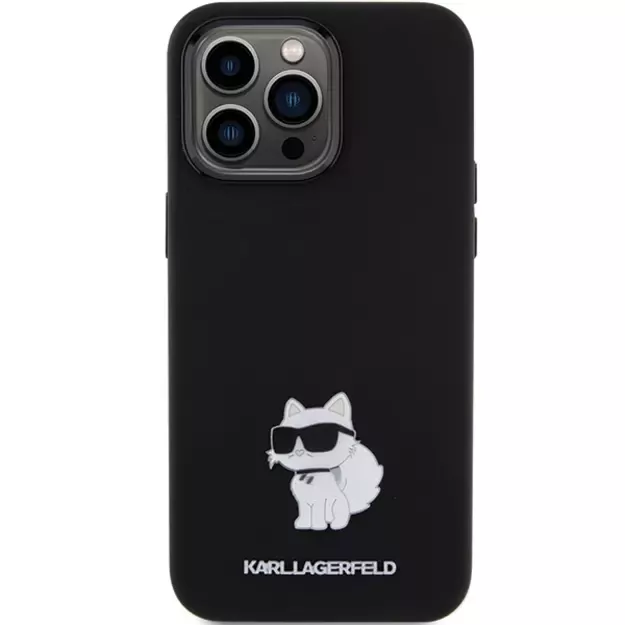 Karl Lagerfeld Silicone Choupette Metal Pin case for iPhone 15 Pro Max - black 9