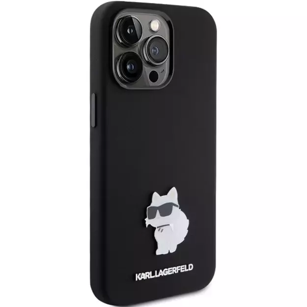 Karl Lagerfeld Silicone Choupette Metal Pin case for iPhone 15 Pro Max - black 10