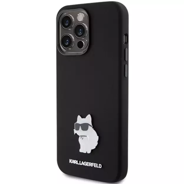 Karl Lagerfeld Silicone Choupette Metal Pin case for iPhone 15 Pro Max - black 8