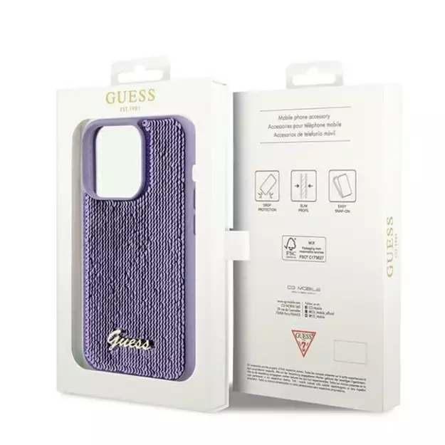 Guess Sequin Script Metal case for iPhone 14 Pro - purple 7