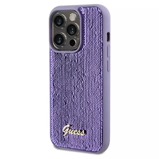 Guess Sequin Script Metal case for iPhone 14 Pro - purple 1