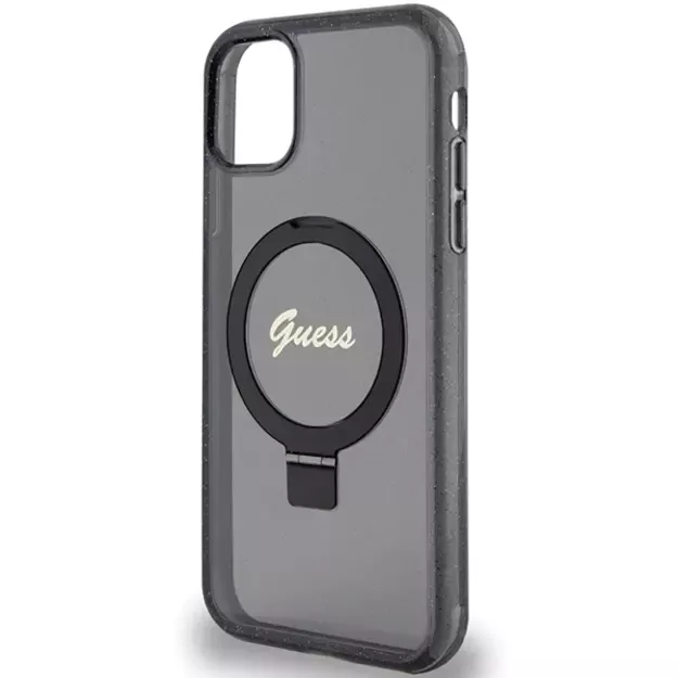 Guess Ring Stand Script Glitter MagSafe case for iPhone 11 / Xr - black 12