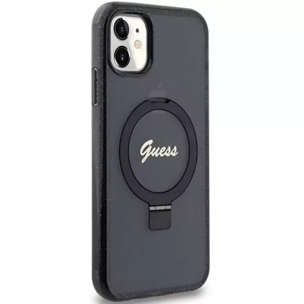 Guess Ring Stand Script Glitter MagSafe case for iPhone 11 / Xr - black 10