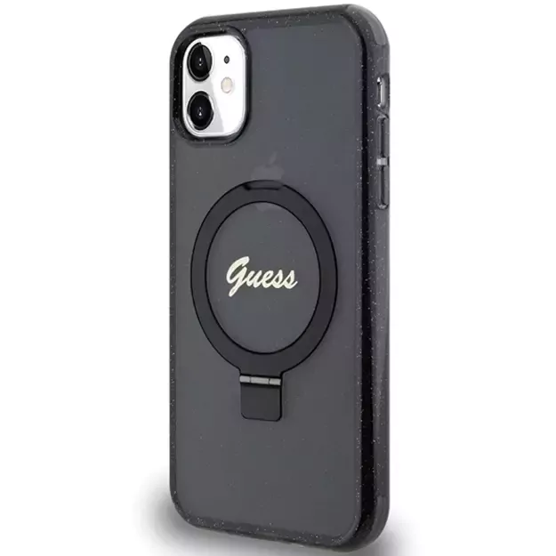Guess Ring Stand Script Glitter MagSafe case for iPhone 11 / Xr - black 8