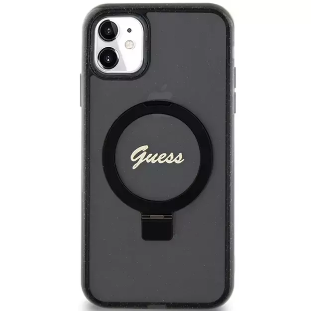 Guess Ring Stand Script Glitter MagSafe case for iPhone 11 / Xr - black 9