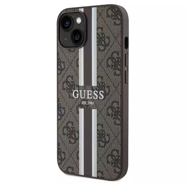 Guess 4G Printed Stripes MagSafe case for iPhone 15/14/13 - brown 1