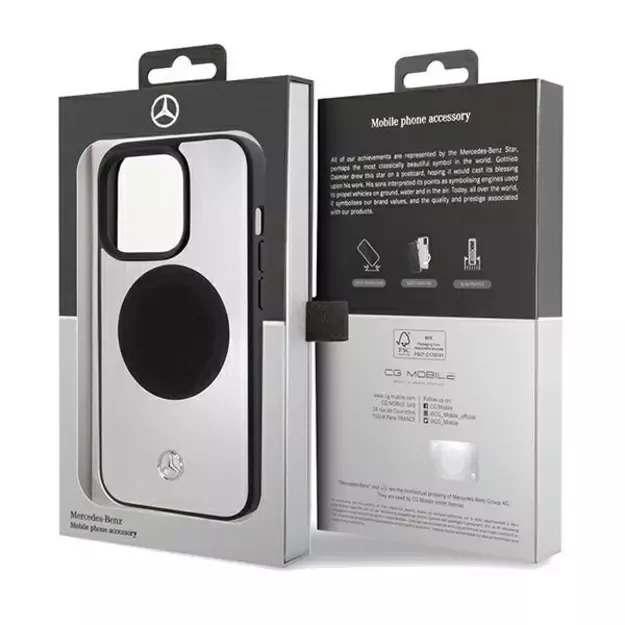 Mercedes Leather&amp Alu MagSafe case for iPhone 15 Pro - silver 7