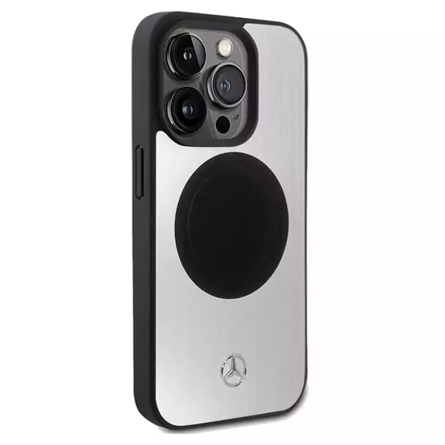 Mercedes Leather&amp Alu MagSafe case for iPhone 15 Pro - silver 3