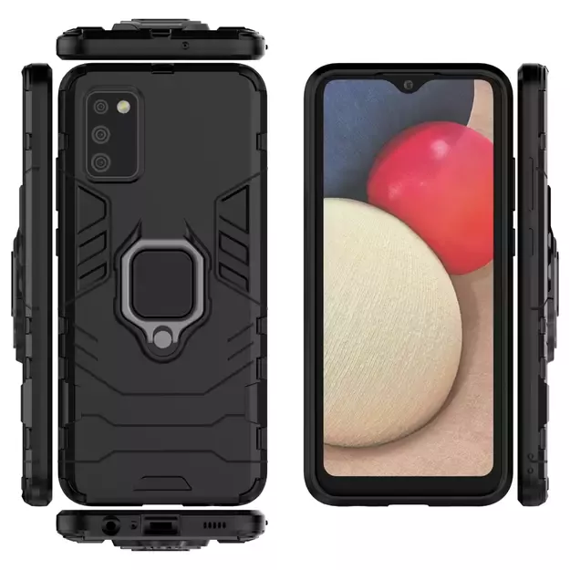 Ring Armor tough hybrid case cover + magnetic holder for Samsung Galaxy A03s (166.5) black 12
