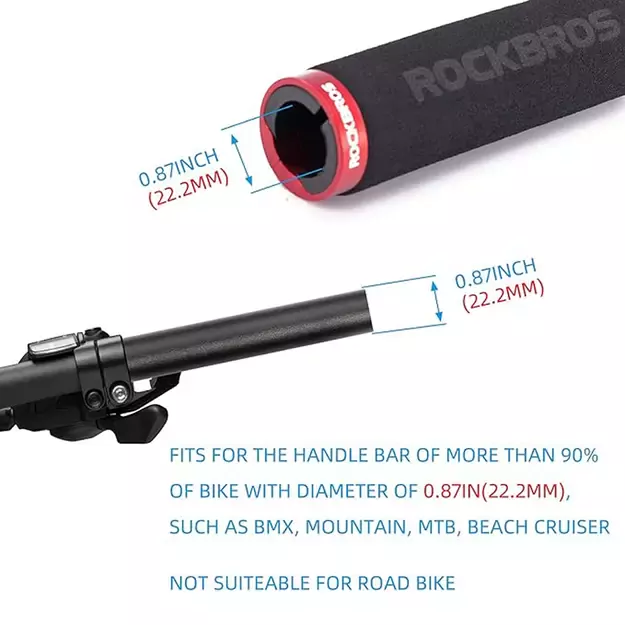 Rockbros BT1001BKRD sponge bicycle handlebar grips - black and red 3