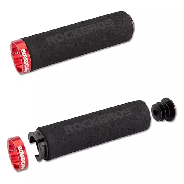 Rockbros BT1001BKRD sponge bicycle handlebar grips - black and red 1