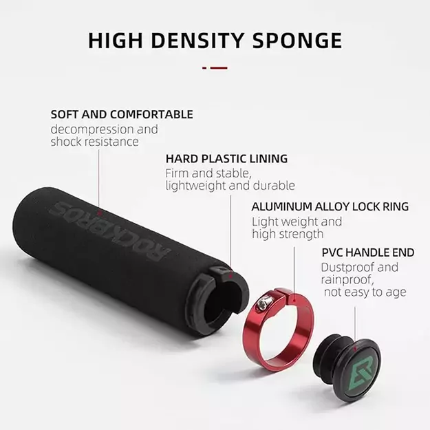 Rockbros BT1001BKRD sponge bicycle handlebar grips - black and red 2