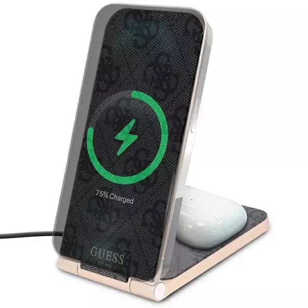 Guess 4G Pattern MagSafe foldable 2in1 15W inductive charger - black 9
