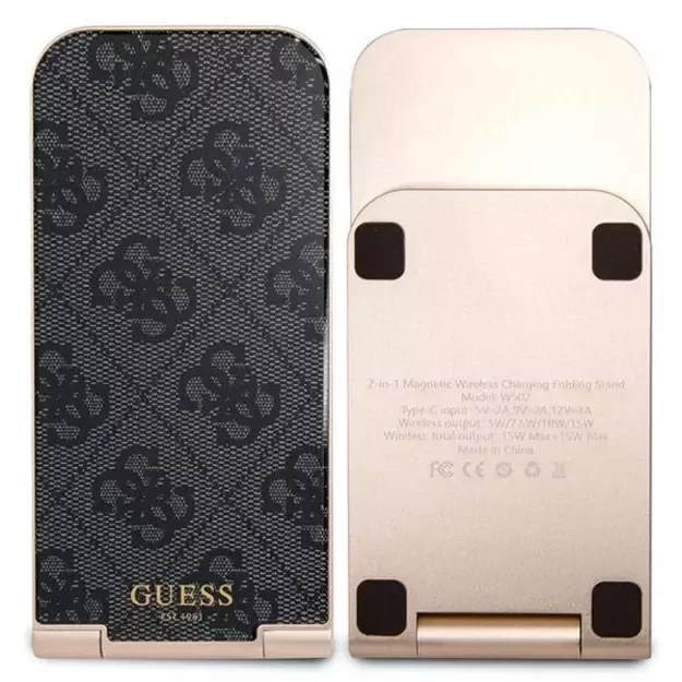 Guess 4G Pattern MagSafe foldable 2in1 15W inductive charger - black 8