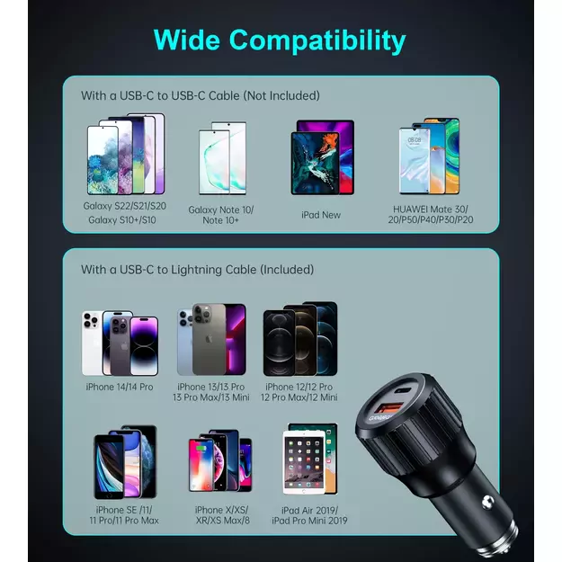 Choetech TC0010 USB-C USB-A PD 63W car charger - black 7
