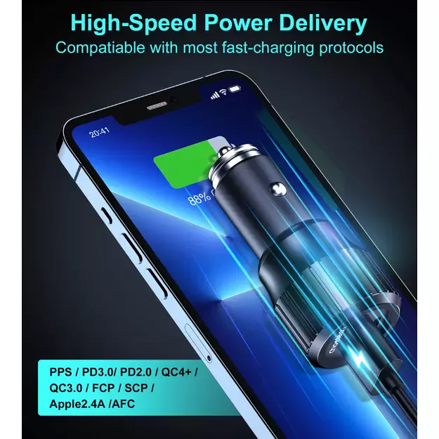 Choetech TC0010 USB-C USB-A PD 63W car charger - black 4