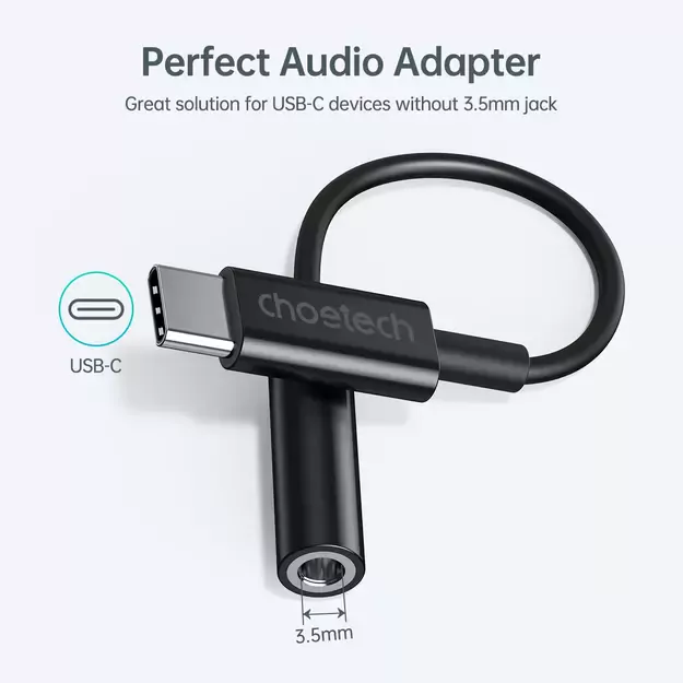 Choetech AUX003 USB-C / DC 3.5mm audio adapter - black 6